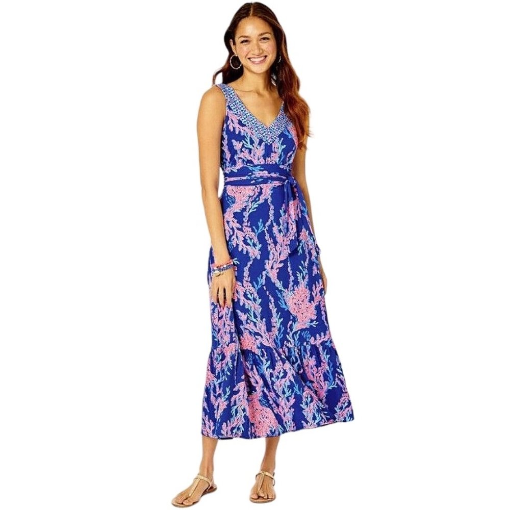 Lilly Pulitzer Madsen Midi Dress in Borealis Blue/Swim on Over- Size XL